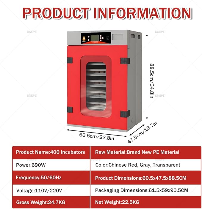 Automatic Digital Incubator for 400 Eggs, Smart Microcomputer Control, 360° Roller Flipping, Auto Cooling & Humidity - Professional Hatcher for Diverse Poultry and Bird Eggs