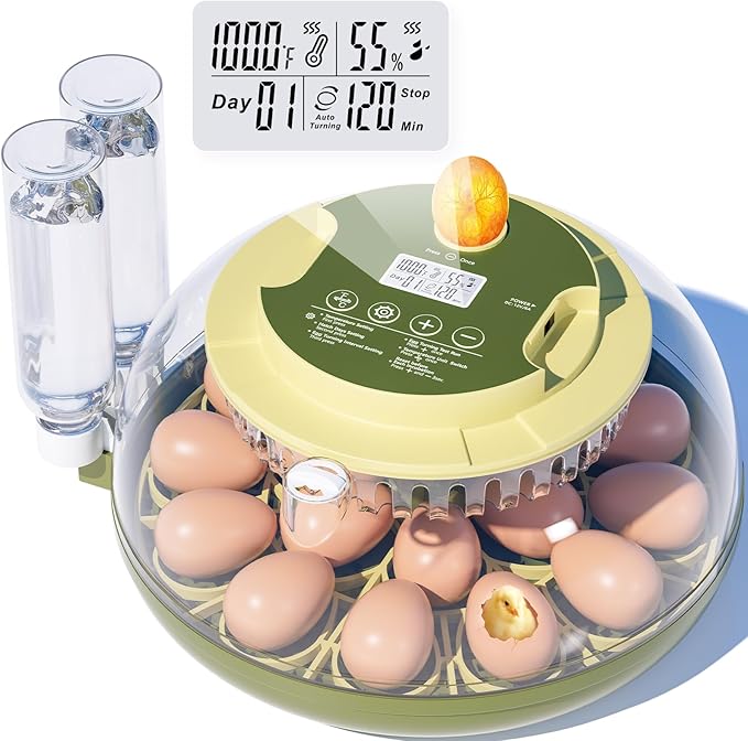 18 Egg Incubator, Incubator for Hatching Eggs, Automatic Egg Turning and Humidity Temperature Control, Egg Candler, Hatch Day, Automatic Water Refill, for Chicken, Ducks, Quail, Goose, Pigeon