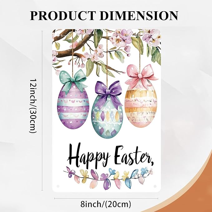 Easter Tin Sign Egg Decor Country Decorations for Home, Office Garage Kitchen Living Room Easter Wall Art 8X12Inch