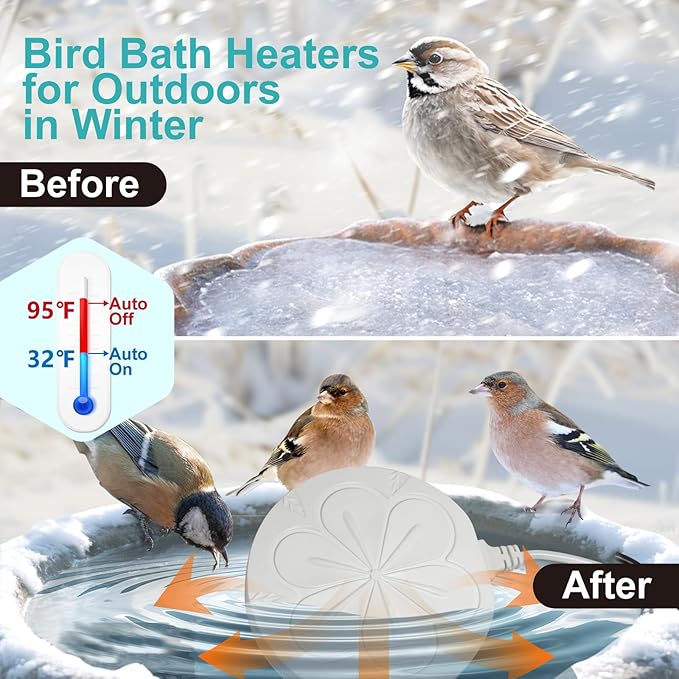 110W Bird Bath Heater for Outdoors in Winter, Submergible Cast Aluminum Chicken Water Heater with Thermostatically Controlled Bird Bath Deicer Pond Deicer for Livestock