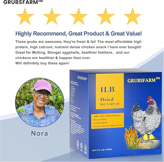 GRUBSFARM Black Soldier Fly Larvae-Chicken Treats 1LB-100% Natural Non-GMO Molting&Laying Supplement