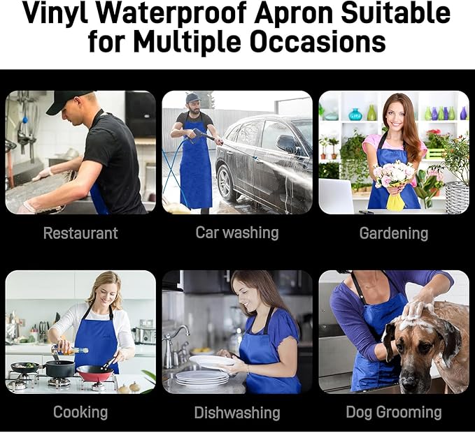 Waterproof Apron with Comfortable Adjustable Bib Rubber Vinyl Dishwasher Heavy Duty Apron for Men Women Dishwashing