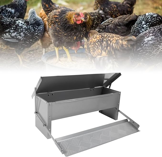 Automatic Chicken Feeder, Large Metal Poultry Feeder with Chicken Feeders No Waste Auto Food Dispenser for Chickens Capacity Coop Accessories Food for Laying Hens