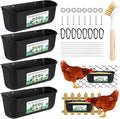 4 Pack Hanging Chicken Feeder,Fence Feeder Trough and Waterer for Goat Sheep Deer Duck Poultry Livestock,Feeding Waterer Container Bucket with Clips and Brush (Black)