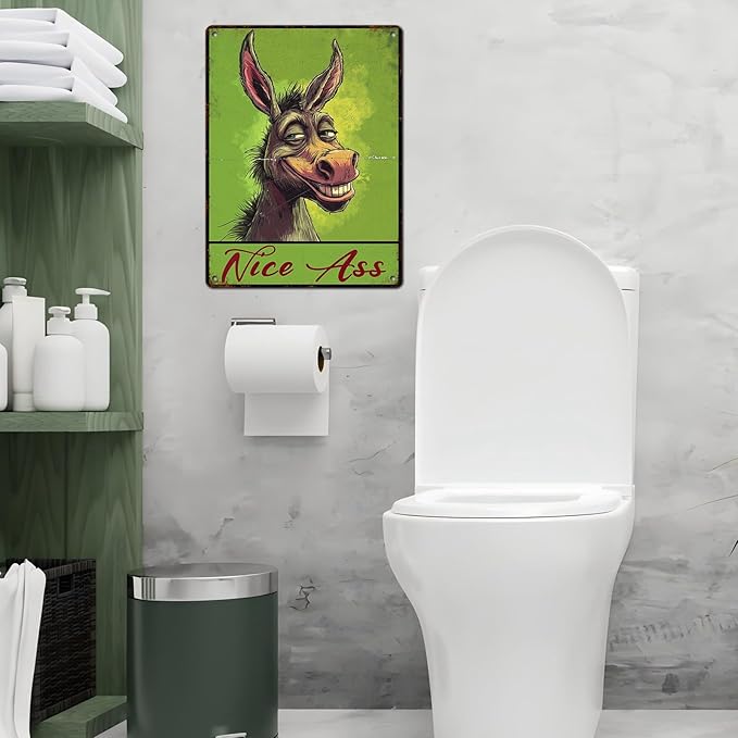 Vintage Donkey Tin Sign Nice Ass Retro Wall Decor Decorations for Home Funny Donkeys Lovers Poster Indoor Store Cafe Toilet Bathroom Restroom Bar Pubs Farmhouse Farm Room 12 * 16inch