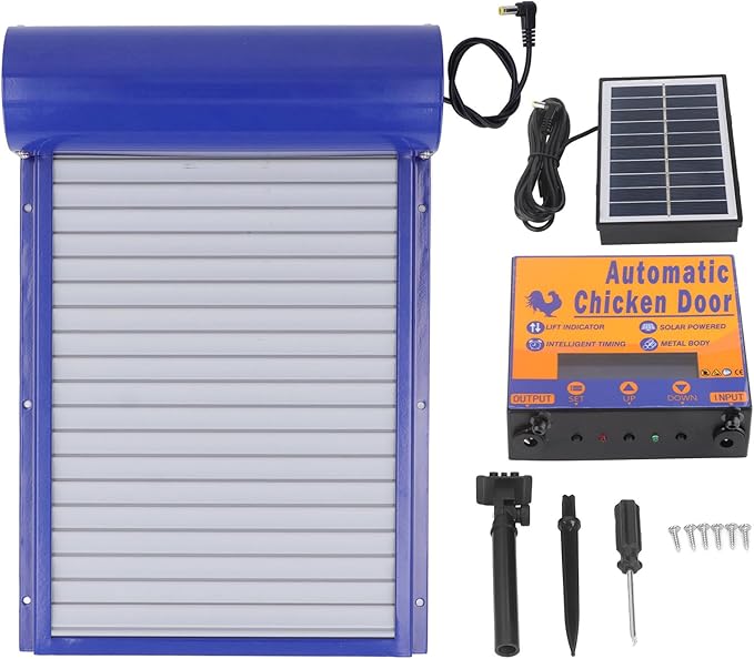 Automatic Chicken Coop Door Solar Powered Programmable Timer Control Aluminum Chicken Door for Poultry Safety Iron Sheet Metal Plastic 37x24.7cm