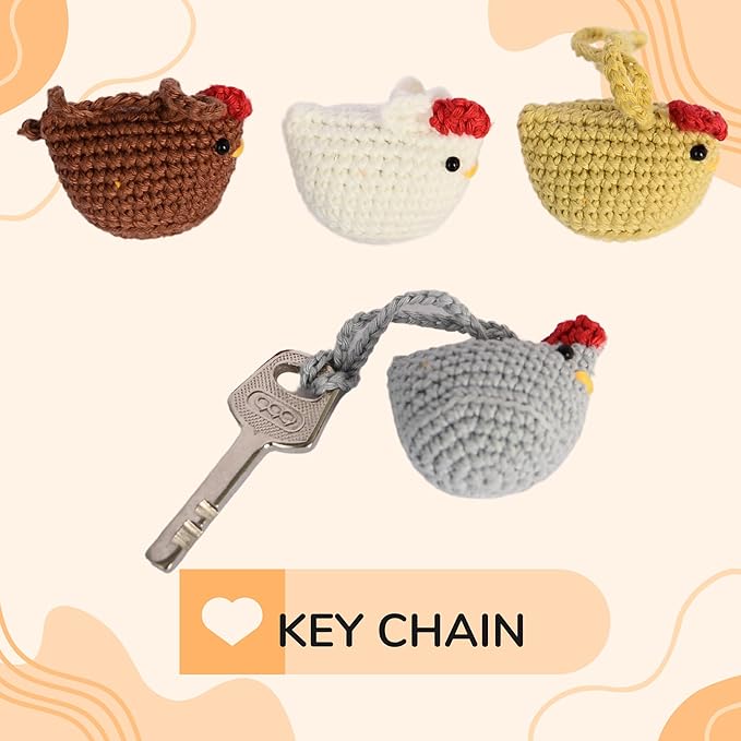 Handmade Crochet Chicken Keychain Set of 4 – Chicken Christmas Ornaments, Funny Stuffed Animal Bag Charm, Car Mirror Ornament, Cute Farmhouse Decor, Gift for Chicken Lovers, Valentine Gifts