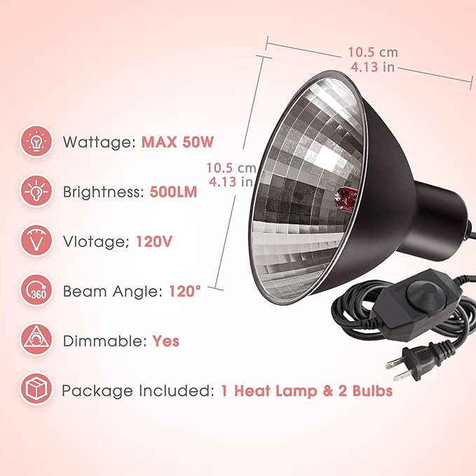 Briignite Reptile Heat Lamp Red, 50W G9 Heat Bulb & Dome Reptile Light Fixture, Aluminum Reflector, Dimmable Heat Lamp for Chicken, Turtle, Snake, Gecko, Lizard, 1 Pack