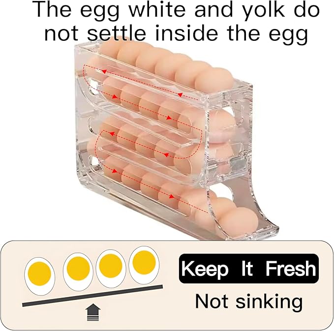 Automatic Rolling Egg Storage For Refrigerator, Fridge Organizer, Space Saving Refrigerator Egg Holder For Fridge ,Holds 28 Egg Storage，for Refrigerator,Kitchen,Cabinets,Tabl(transparent)