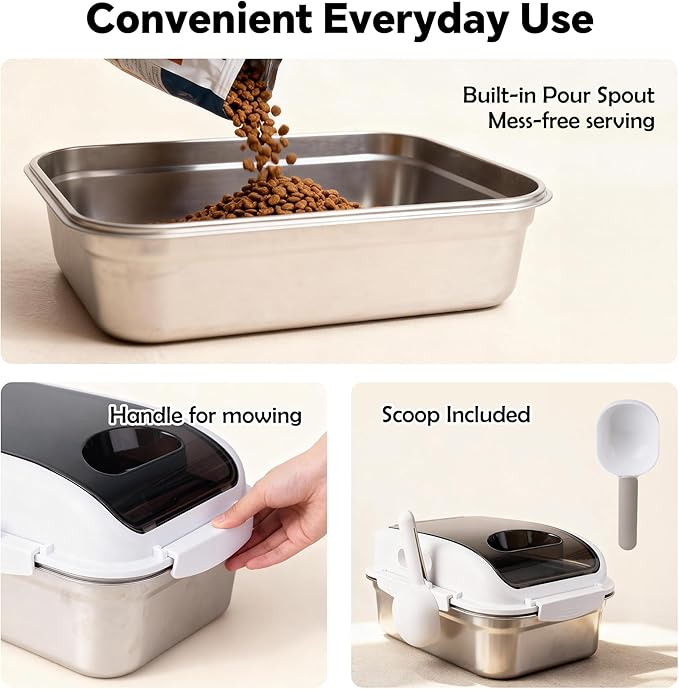 304 Stainless Steel Dog Food Storage Container with Lid for Cat Bird Pet Dry Food Treats, Airtight Mouse Proof Small Storage Bin Fits Up To 10 Lbs, Coming With Scoop
