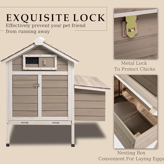 Chicken Coop Chicken House Outdoor with Removable Trays, Wooden Rabbit Hutch Poultry Cage with Nesting Box, Indoor Hen House Chicken Cage with Ramp for Garden Backyard (32"L x 23.6"W x 36.6"H)