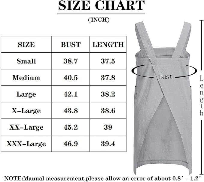 Japanese Pinafore Apron Smock Cotton Apron with Pockets Plus Size Aprons for Women