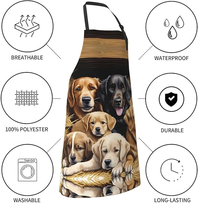 Farm Animals Waterproof Apron For Adults With Two Large Pockets,Adjustable Neck And Waist Ties,Full-Length Bib Design-Polyester Fabric