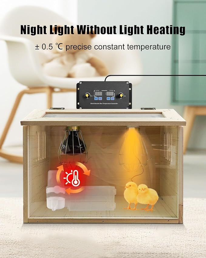 Chick Brooder Box with Intelligent Temperature Control, 75W Day & Night Heat Lamps, Anti-Spill Feeder & Drinker, Poultry Heater Breeding Box for Newborn Chicks, Ducks, Quail, Birds, Small Animals