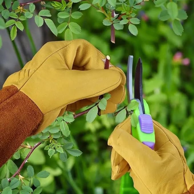 Leather Work Gloves, Reinforced Durable Gardening Gloves,Cowhide Work Gloves,Puncture & Cut Resistant