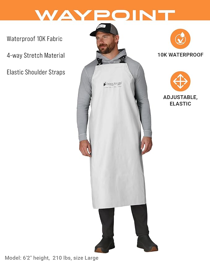 FROGG TOGGS Men's Waypoint Fish Apron, Waterproof, Durable with 4-Way Stretch, Black, OS