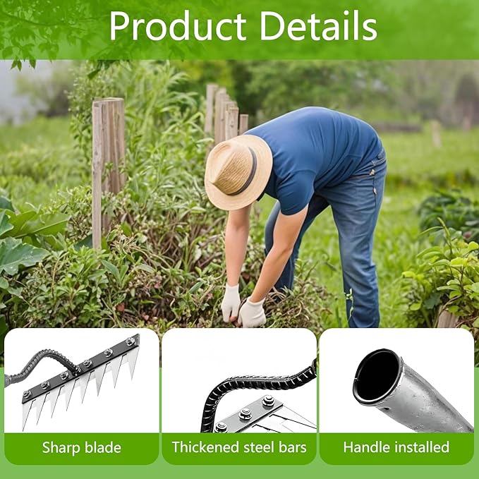 Garden Weeding Rake,Detachable 7/8 Teeth Heavy Duty Tool ,Multifunctional Manganese Steel,Weeder Puller Tool for Backyard,Yard,Farm,Garden,Lawn Loosening Planting（Without Stick） (8 Teeth)