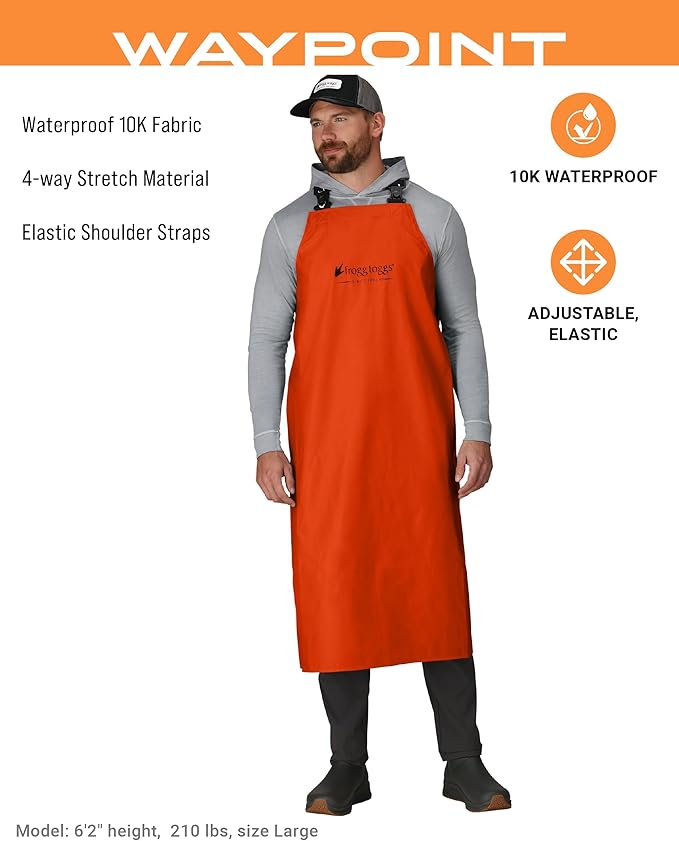 FROGG TOGGS Men's Waypoint Fish Apron, Waterproof, Durable with 4-Way Stretch, Black, OS