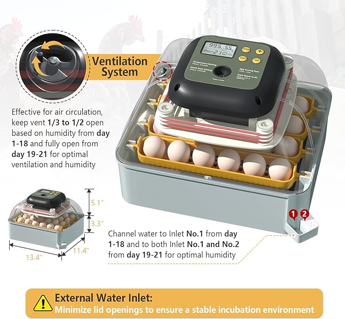 MIKIROY Chicken Egg Incubator with Automatic Egg Turning, Humidity Control, Temperature Control, and Egg Candler – Incubators for Hatching Chicken, Duck and Quail Eggs, Holds 24 Eggs (Gray)