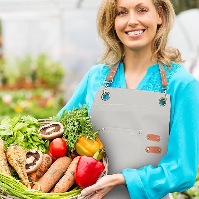 Unisex Aprons with Large Pockets,Cotton Canvas Cross Back Heavy Duty Adjustable Work Apron,Size Kids to Adult