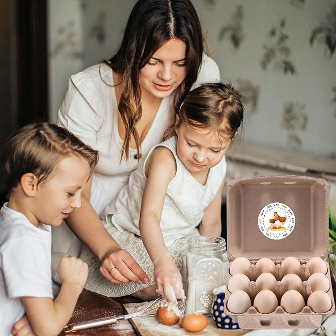 50 Pcs Vintage Egg Cartons with Labels, Square Dozen Egg Basket Blank Natural Paper Pulp, Classical 3x4 Style Holds Up to One Twelve 12 Count Chicken Eggs, Sturdy Eggs Box with Stickers