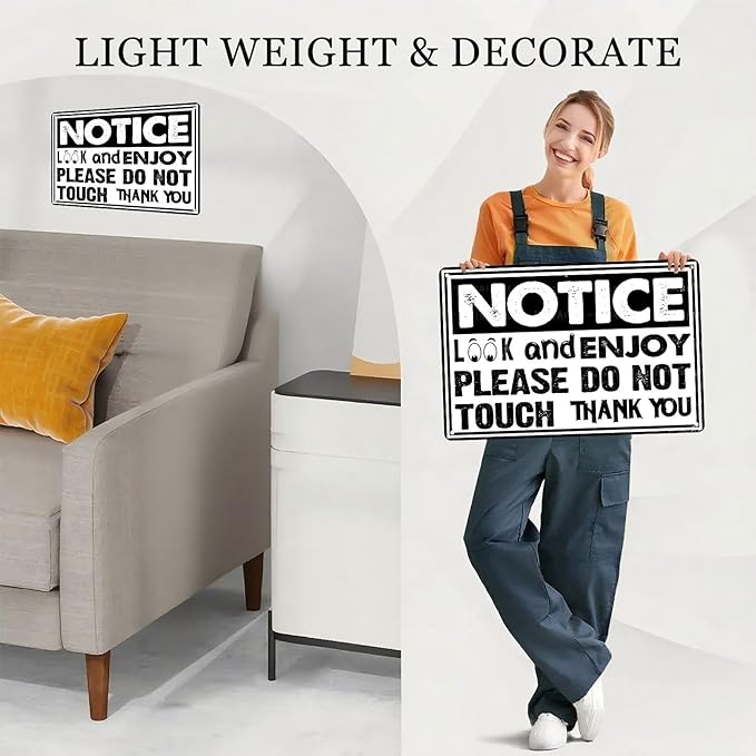 Warning Metal Sign Notice Look and Enjoy Please Do Not Touch Vintage Tin Sign for Home Office 8X12Inch