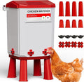 Chicken Waterer Nipples, Chicken Water Bucket with 4 Nipple Drinkers, Automatic Chicken Waterer, Standing or Hanging Use, Automatic Poultry Drinker for Coop (Red, 2 Gallon)