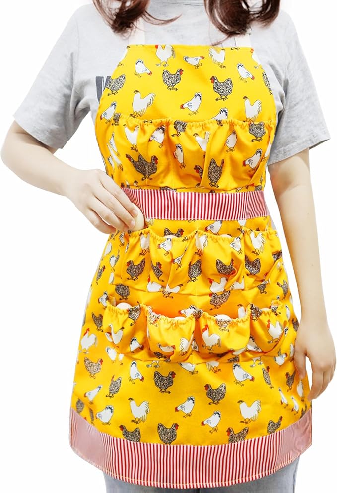 MOMWOW Chicken Egg Apron for Collecting Eggs - 11 Pocket Adult Egg Gathering Apron for Chicken Duck Goose Quail Eggs