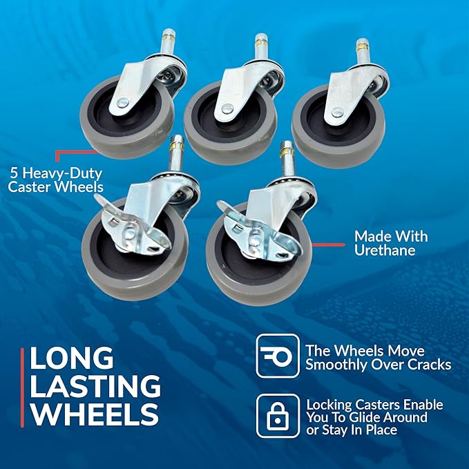 Grit Guard Bucket Dolly with Wheels - Rolling Detailing Wash Bucket with 5 Wheels and 2 Locking Casters Compatible with 2.5, 4, 5 and 6 Gallon Buckets (Black, 3" Red Casters)