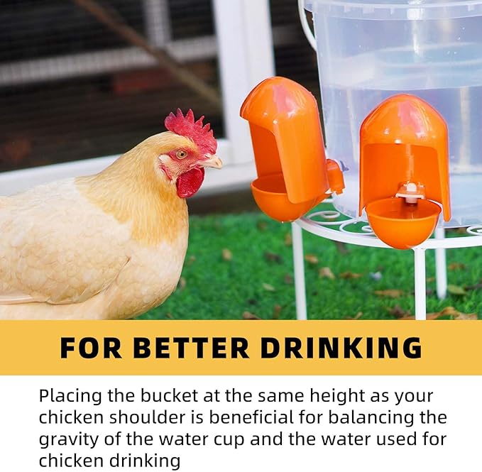Chicken Waterer Cups Automatic (5 Pack), 2.9’’ Large Poultry Waterer Cups with Anti-Dirt Cover, Suitable for Chicks, Quail, Duck, Goose, Turkey, Rabbit and Bunny - (Orange)
