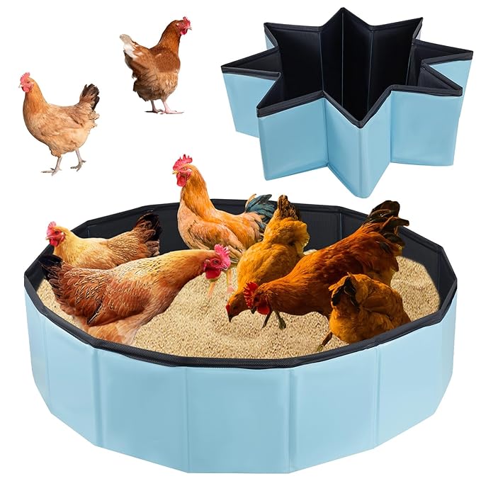 Chicken Dust Bath Tub (32 * 8 inch), Foldable Dust Bath for Chickens, Portable Design & Extra-Tough PVC, Chicken Coop Lime, Chicken House Cleaner Container, Essential Chicken Coop Accessory for Farms