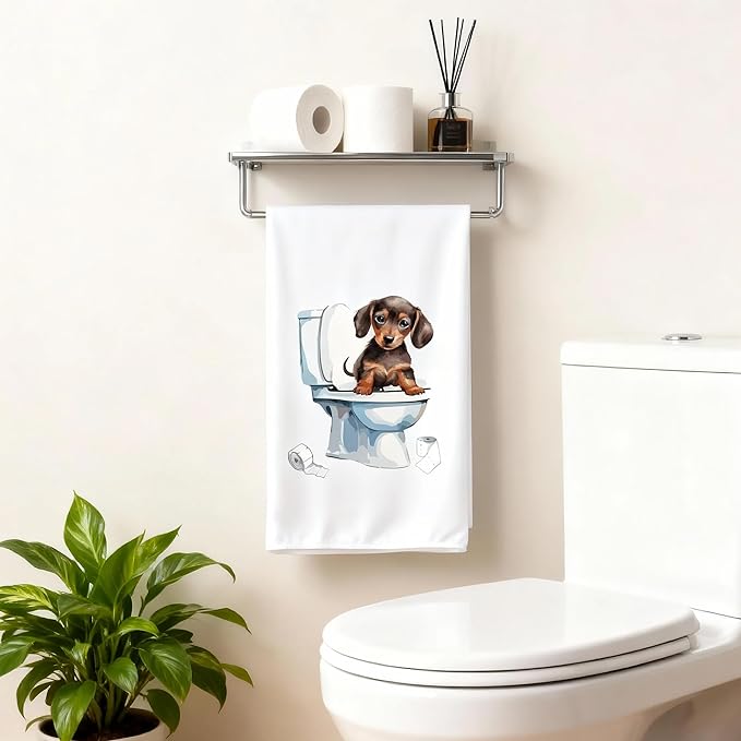 GROBRO7 Funny Dachshund Hand Towel - 6Pcs Dachshund Bathroom Decor Towels Soft Polyester Dishcloths for Bath Bar Spa Home Decorative Cute Puppy Lovers Gifts for Men Women Housewarming