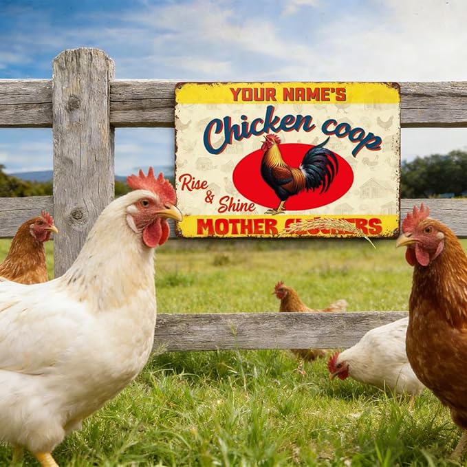 Personalized Chicken Coop Sign Custom Name Rise and Shine Metal Tin Wall Art Funny Rooster Farmhouse Decor Backyard Poultry Plaque Gift