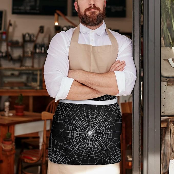 Unisex Chef Waiter Apron Waist Half Short Serving Aprons with 3 Pockets