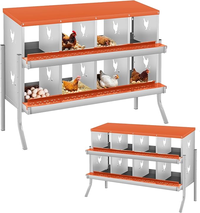 Metal Nesting Boxes for Chickens-8 Compartment Chicken Nesting Box for Laying Eggs, Wall Mountable Roll Away Laying Boxes for Hens and Chicken Coop