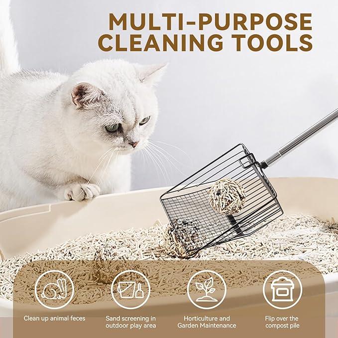 Chicken Poop Scooper- Chicken Coop Pooper Scooper for Sand 4-Piece,with Stainless Steel Handle Sifter Chicken Coop Litter Scoop Supplies,for Hens Ducks Rabbits (Up to 10 Chickens)