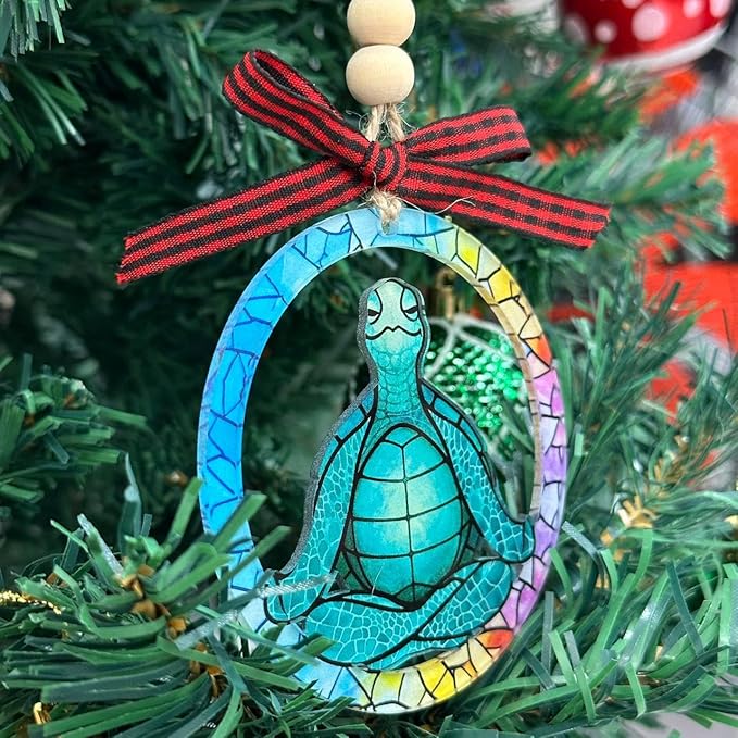 Yoga Christmas Ornament - Sea Turtle Meditating Zen Gifts for Women, Yoga Lovers, Instructors, Teachers, Mom, Friend - Meditation Acrylic Christmas Ornament