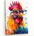 ZQQART Rooster Canvas Wall Art Funny Chicken Portrait Picture Prints Rustic Animal Painting Artwork Farmhouse Kitchen Decor Framed(White,28.00" x 42.00")
