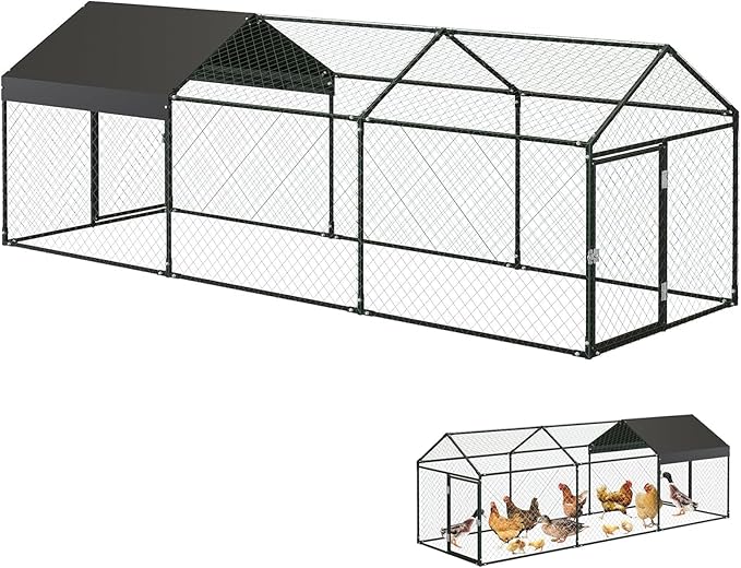 Large Metal Chicken Coop Run with Cover, 120"×40"×40" Portable Poultry Cage Walk in Hen House for Outdoor Chicken Rabbit Duck,Backyard Farm Animal Enclosure Crate Black