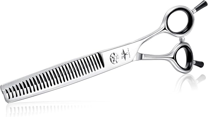 PURPLRBIRD 7 Inch Straight Dog Grooming Scissors Pet Thinning Texturizing Shears Professional Safety Blunt Tip Trimming Shearing for Dogs Cats Face Paws Limbs Japanese Stainless Steel Silver