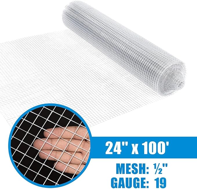 Fencer Wire 19 Gauge Hot-Dipped Galvanized Hardware Cloth with Mesh Size 1/2" x 1/2" for Chicken Coop/Run/Cage/Pen/Vegetables Garden and Home Improvement Project (e. 2 ft. x 100 ft.)