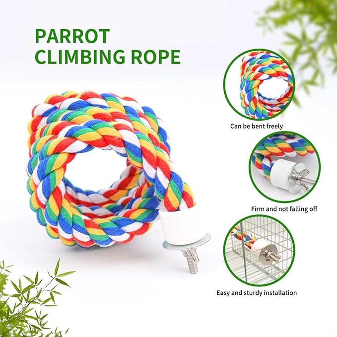 Bird Rope Perch & Birds Swing Set - Bird cage Accessories, Rope perches for Conures, Parrots,Cockatiel,Lovebird,Budgerigar,Parakeet perches for cage,Birds perches (2PCS Nipple 24inch)