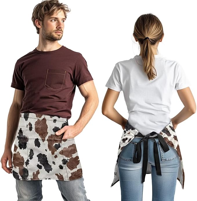 Waist Apron with 3 Pockets Waterproof 13 Inch Short Half Waist Aprons Women Men Server Aprons Waitress Waiter Apron