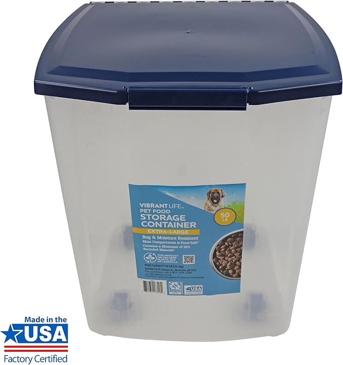 Plastic Pet Food Storage Container with Locking Lid, Extra-Large, 50 lb