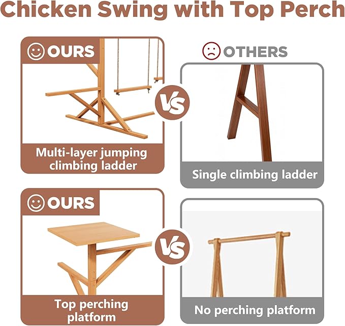 Chicken Roosting Bars with Ladder & 2 Swings, Wooden Chicken Coop Roosting Perch for Run, Perfect for Multiple Chicks, Backyard Coop & Farm Use