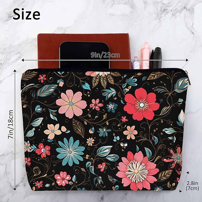 Woman Makeup Bag Paisley Flower, Colorful Paisley Floral Red Makeup Bags Travel Cosmetic Bags Toiletry Makeup Organizer Pencil Pouch Make Up Cosmetic Bag For Owners Lady Birthday Gifts