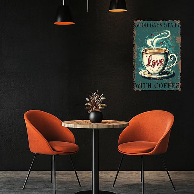 Funny Coffee Metal Tin Signs Good Days Start With Coffee Vintage Wall Decoration Poster For Home Kitchen 12x8 Inch
