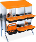 Chicken Nesting Box, 6 Hole 2 Layer Hen Nest Boxes, Roll-Away Egg Collection System with Ventilation Holes，Rustproof Plastic Tray & Keyhole Mounting, Chicken Laying Box