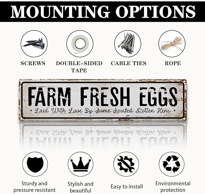 Funny Chicken Decor, Farm Fresh Eggs Sign, 15.8x4 inches, Vintage Farmhouse Decoration for Chicken Coop, Funny Hen House Decor, Aluminum Metal Tin Signs, Gift for Chickens Owner