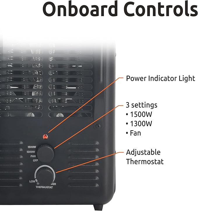 EZ-HEAT 1,500-Watt Portable Milkhouse Style Utility Space Heater with Adjustable Thermostat, Overheat Protection, and Safety Tip-Over Switch, Matte Black, MTFH-01C-MB